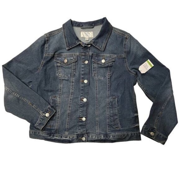 TIME & TRU Jean Jacket Stretch Denim Women's Medium (8-10) Blue Medium‎ Wash NWT - Picture 2 of 9